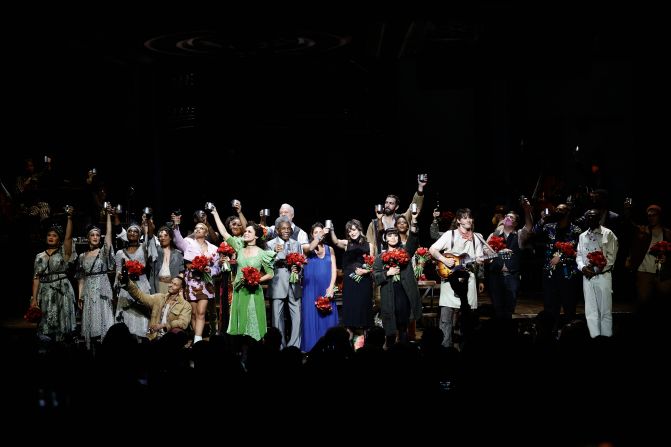 New York City: Amid a thrashing from Hurricane Ida, New York City's Broadway theaters reopened on September 2. Here, the cast of Tony-winning musical "Hadestown" take a curtain call.