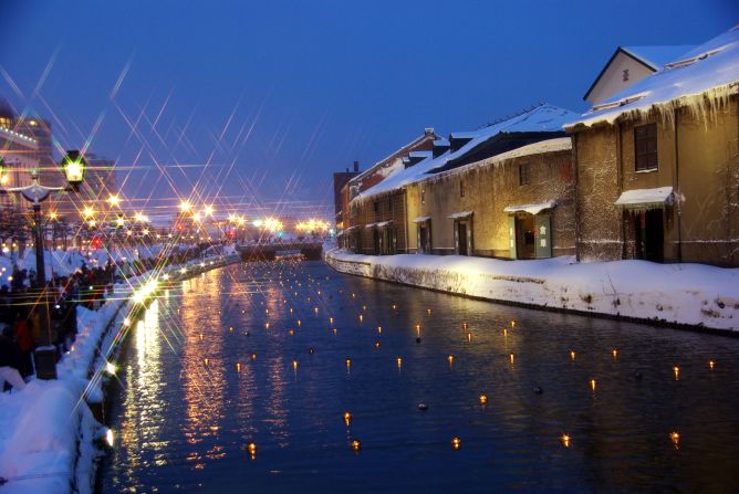 Otaru Snow Light Path Festival (Hokkaido): Hundreds of buoyed candles float in Otaru Canal every February in Otaru, during the Snow Light Path Festival. For 10 days, lanterns and snow statues for 10 days adorn the Hokkaido city. Lined with restored warehouses and gas lamps, Unga Kaijo -- the area around the canal -- is the prime spot to enjoy the festival.